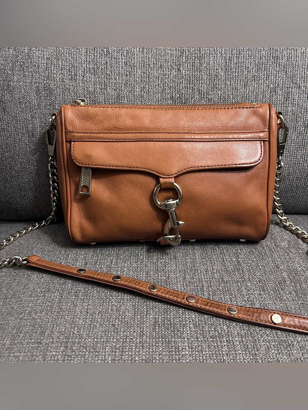 Rebecca Minkoff Cognac Leather Crossbody with Chain Strap